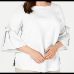Charter Club White 100% Linen Long Bell Sleeve